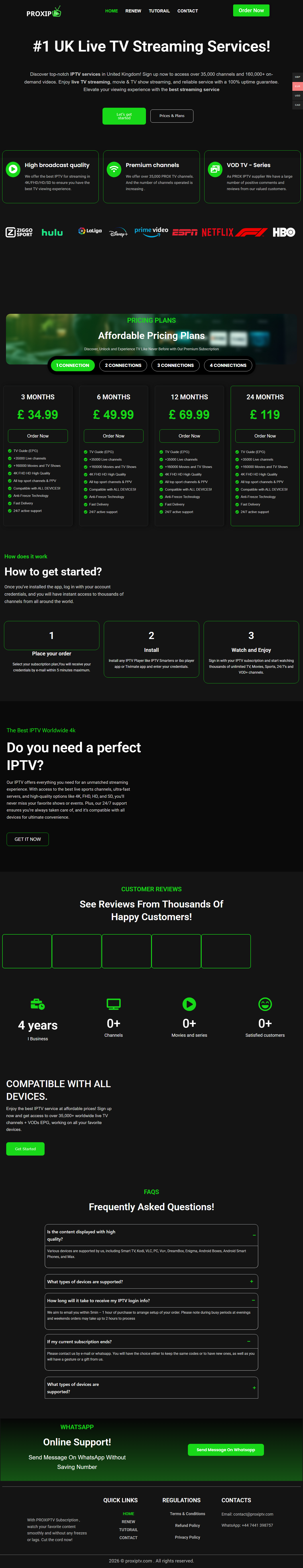 Prox IPTV full homepage with live TV and VOD sections